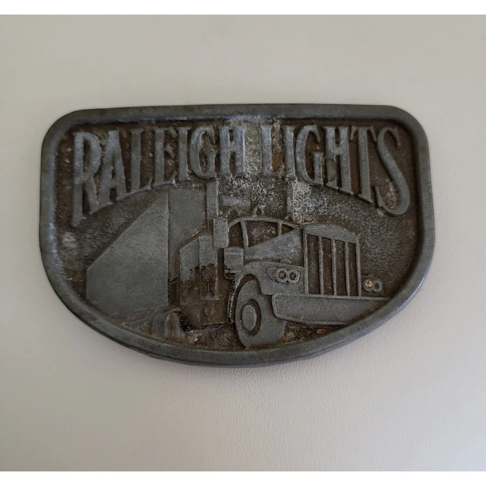 Vintage 18‎ Wheeler Semi Truck Driver Belt Buckle Tractor Trailer Raleigh Lights